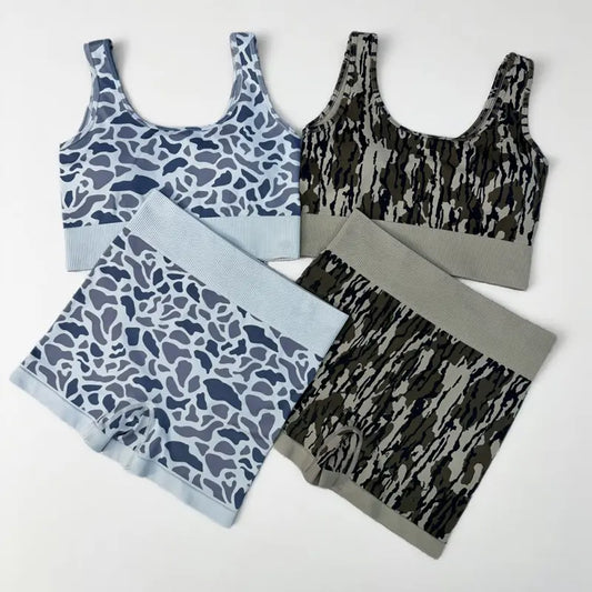RTS NO MOQ Sibling Adult Women's camouflage Tank Top shorts sets