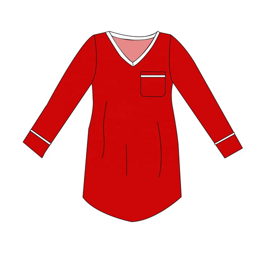 Custom moq 3 eta 7/8week moq 5 eta /4/5week Adult red v-neck long-sleeved dress
