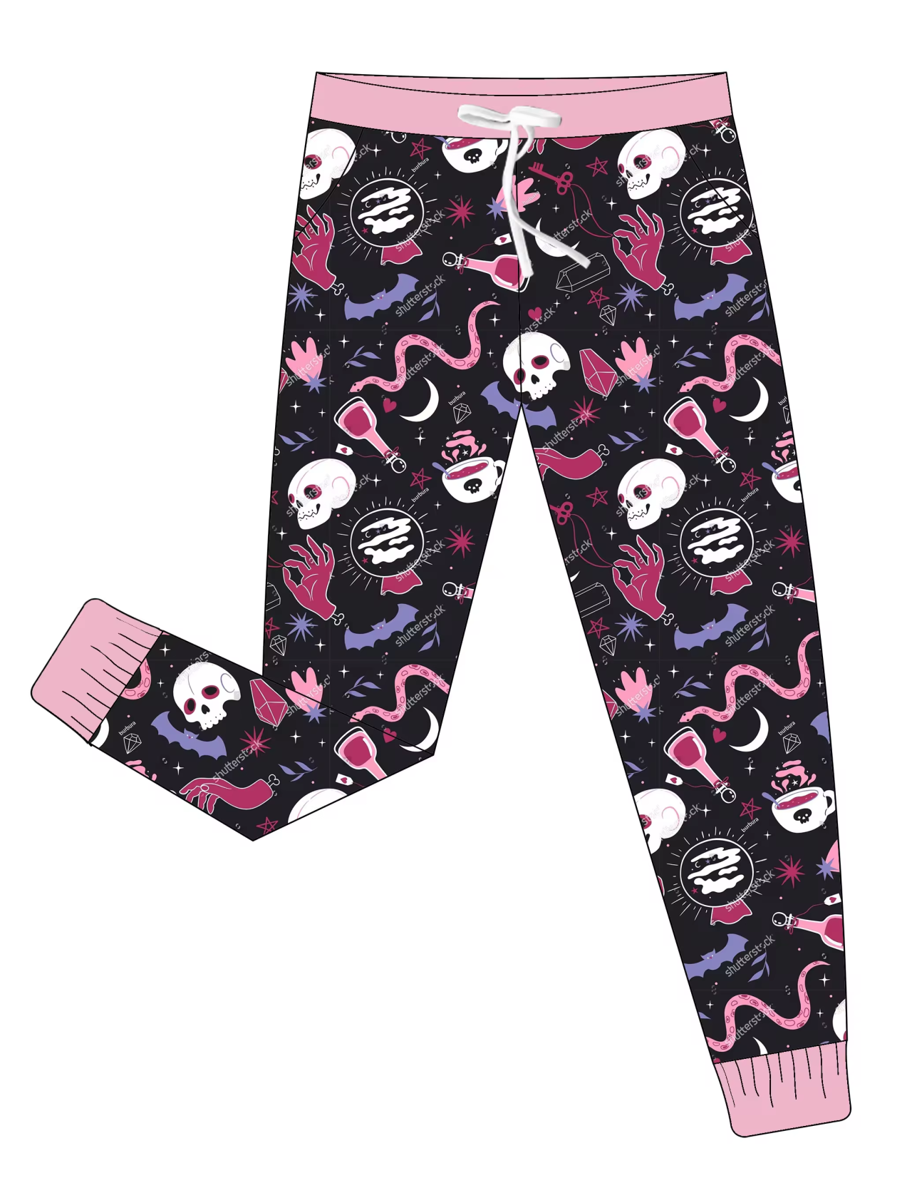 Customer  moq  3 eat 6-8weeks  Black and pink skull elastic trousers