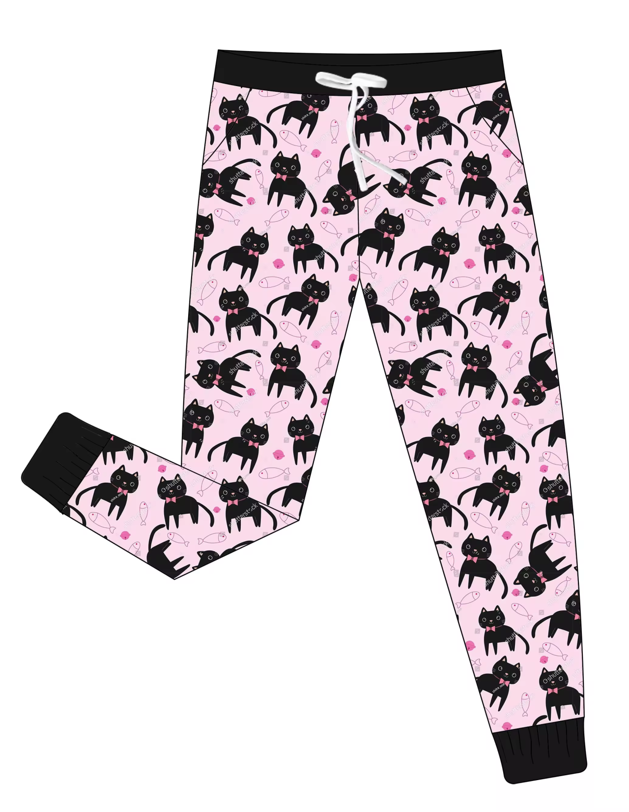 Customer  moq  3 eat 6-8weeks  Black Kitten and Fish Pink Elasticated Trousers