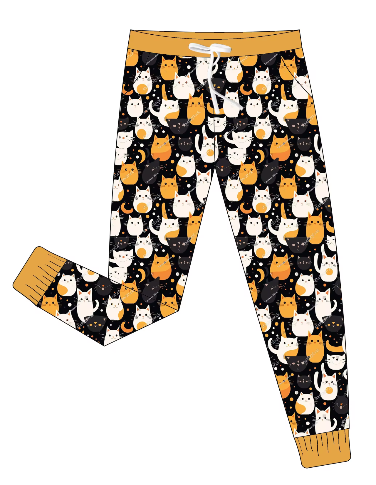 Customer  moq  3 eat 6-8weeks  Orange Cat Polka Dot Black Elastic Trousers