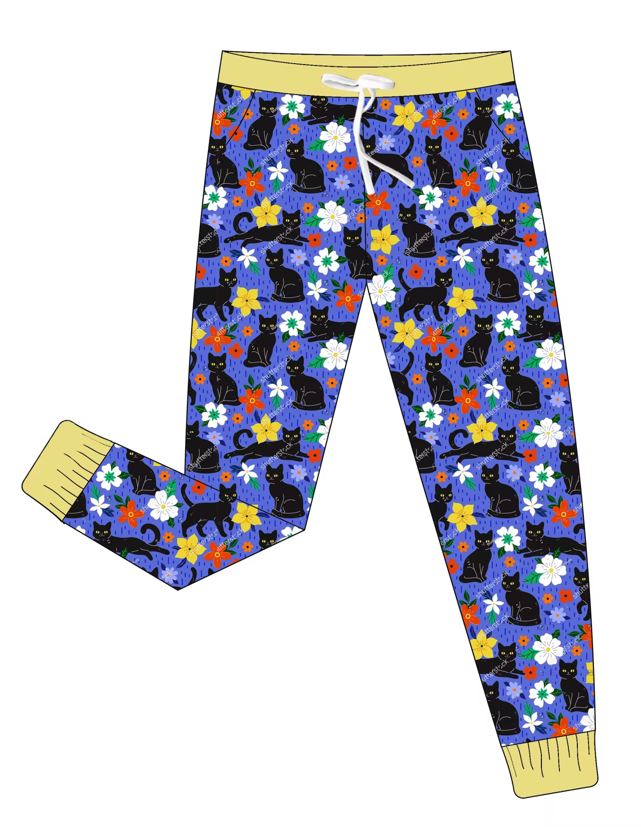 Customer  moq  3 eat 6-8weeks  Black Cat Daisy Blue Elasticated Trousers