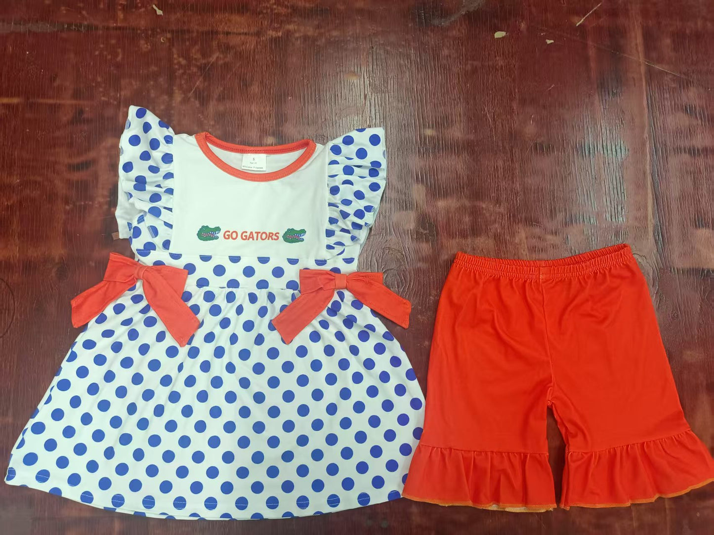 Custom moq 3 eta 6-7weeks baby girls clothes team orange flying sleeve shorts sets