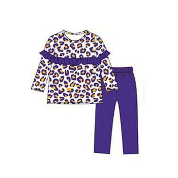 custom moq 3 eta 4/6 weeks baby girls clothes purple leopard toddler summer outfit