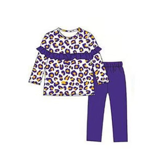 custom moq 3 eta 4/6 weeks baby girls clothes purple leopard toddler summer outfit