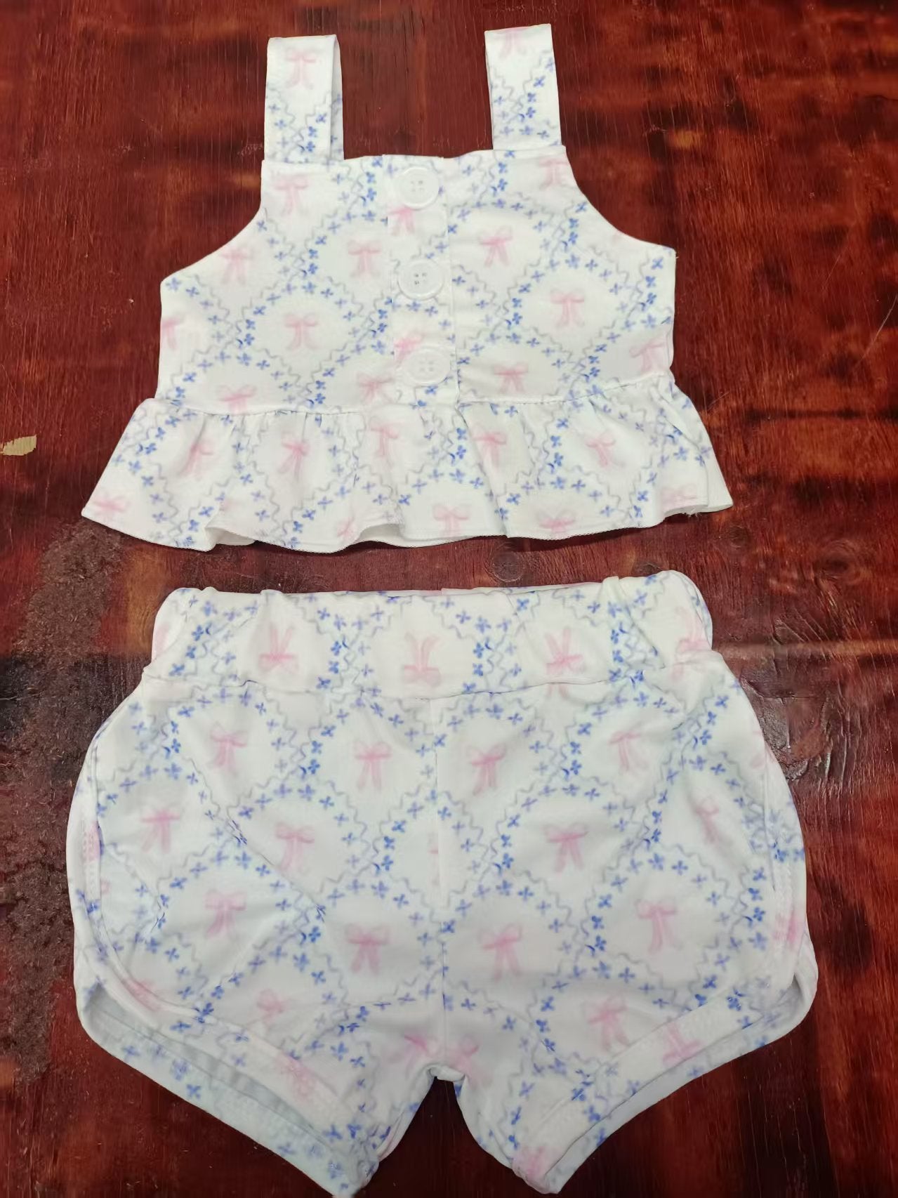 Custom moq 3 eta 6-7weeks baby girls clothes bow floral sleeveless shorts sets-25.5.10