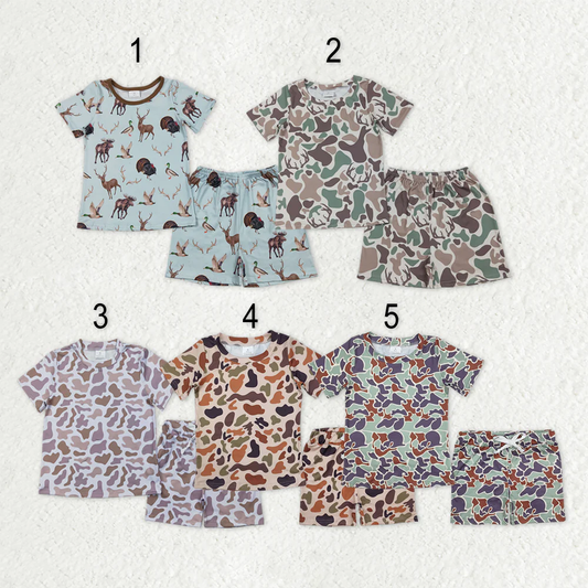 RTS no moq Sibling baby Boys and girls camouflage Short Sleeve Shorts sets