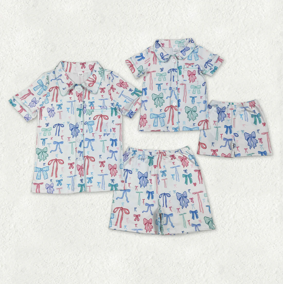 RTS NO MOQ Sibling baby girl clothes and Adult clothes bow kids short sleeve shorts set and adult sets