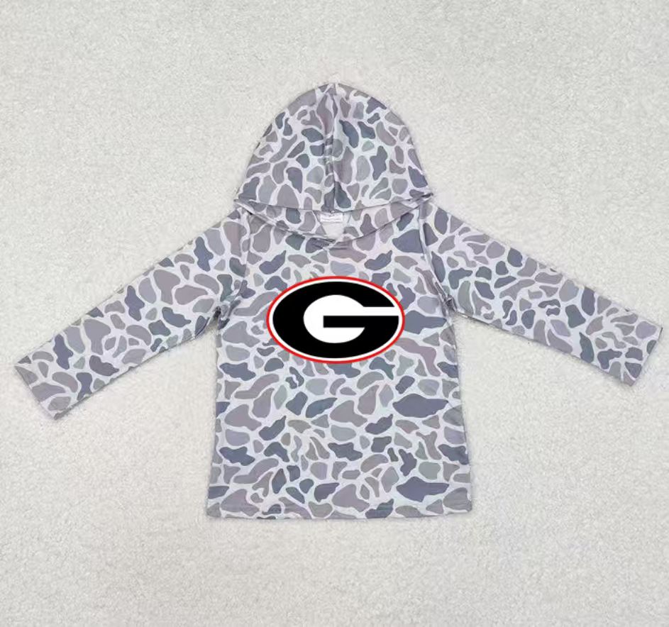 Custom moq 5 mix size milk silk summer team baby girls and boys clothes camouflage hooded long sleeve top-25.10.22