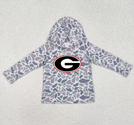 Custom moq 5 mix size milk silk summer team baby girls and boys clothes camouflage hooded long sleeve top-25.10.22