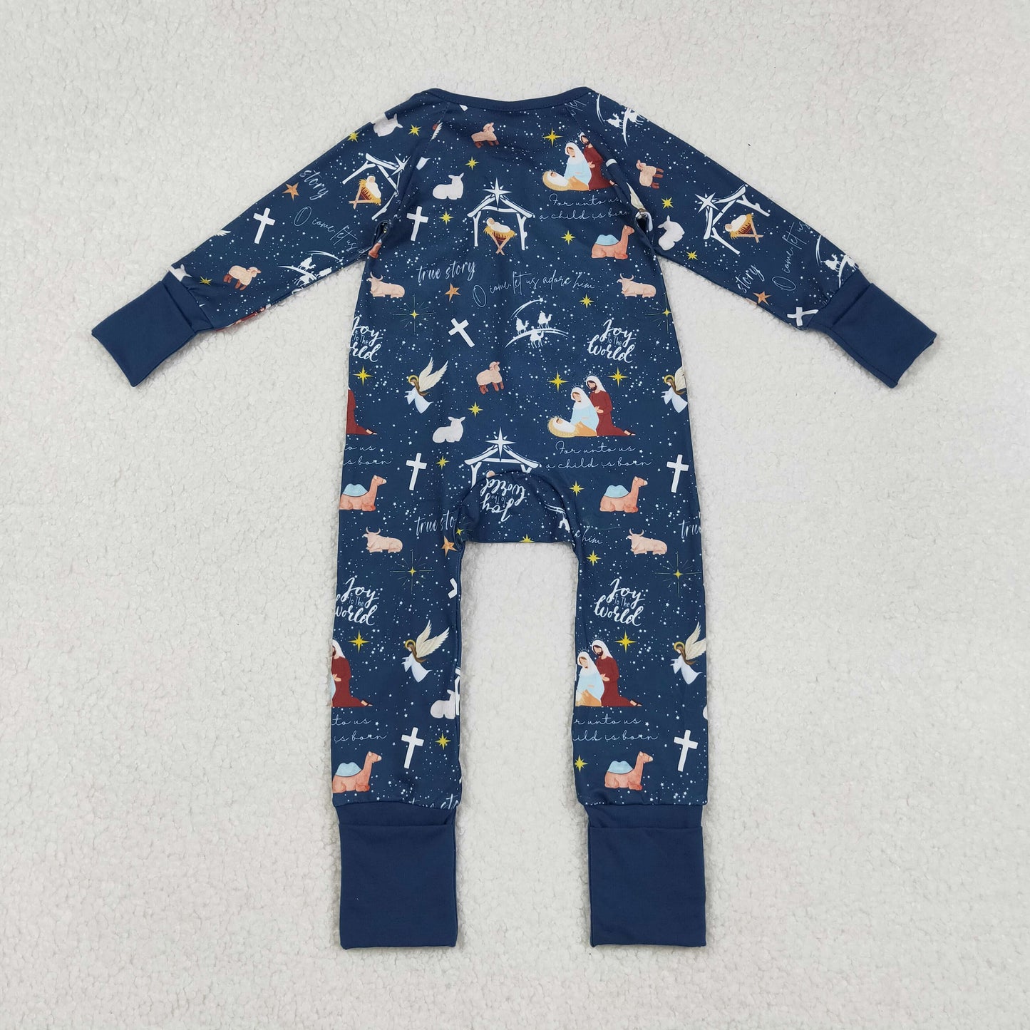 RTS NO MOQ（In Stock) World Jesus Blue Zipper Long-Sleeved Bodysuit