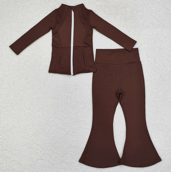RTS NO MOQ Solid Color Zipper Top-Bell Pants Yoga Wear Sports Suit