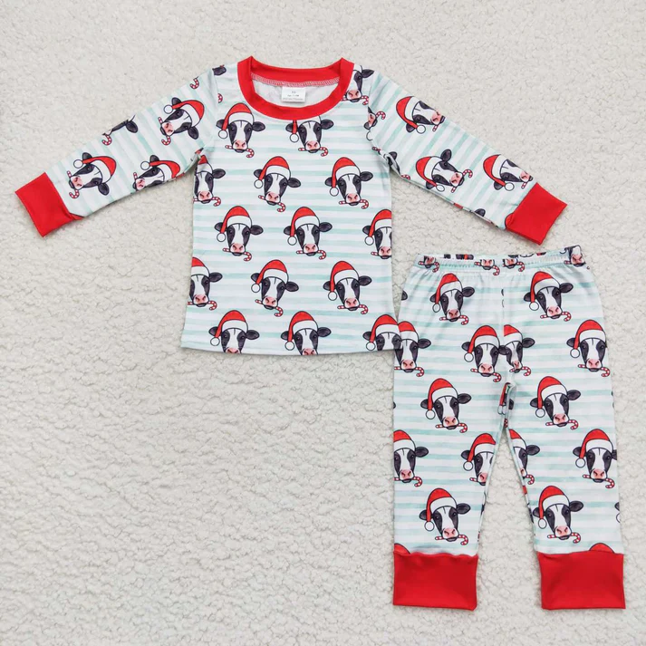 RTS NO MOQ Sibling Baby boy clothes Christmas cow long-sleeved trousers suit & rompers
