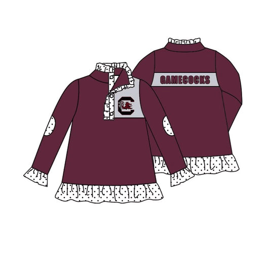 custom moq 3 eta 6-8weeks team baby girls clothes brick red long sleeve top