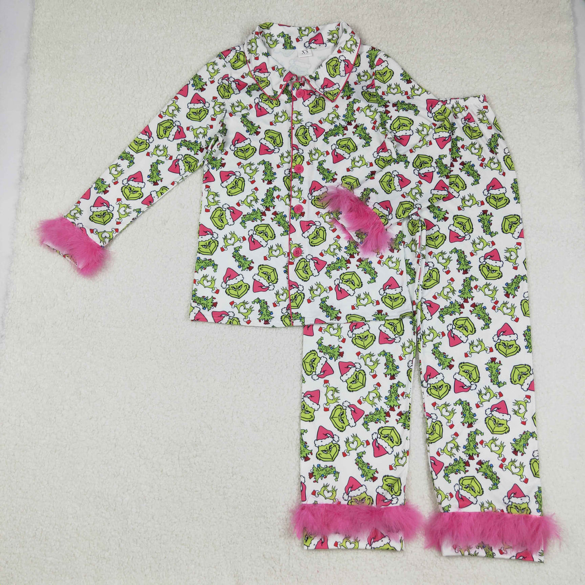 RTS NO MOQ（In Stock) GLP2648 Adult Women's Christmas Tree Rose Red Trim White Long-Sleeved Pajama Set