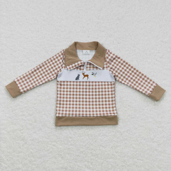 RTS NO MOQ Sibling baby boy clothes embroidery western duck farm zipper long-sleeved tops