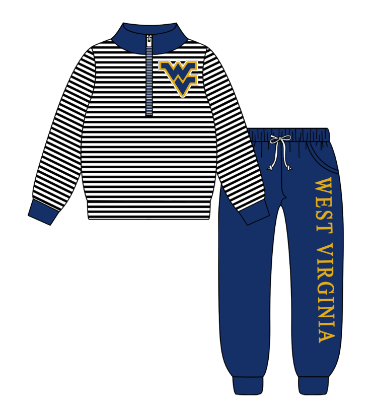 Custom moq 5 mix size milk silk summer teams baby girls clothes dark blue hooded long sleeve pants sets and boy sets 2 and tops 2-25.9.2