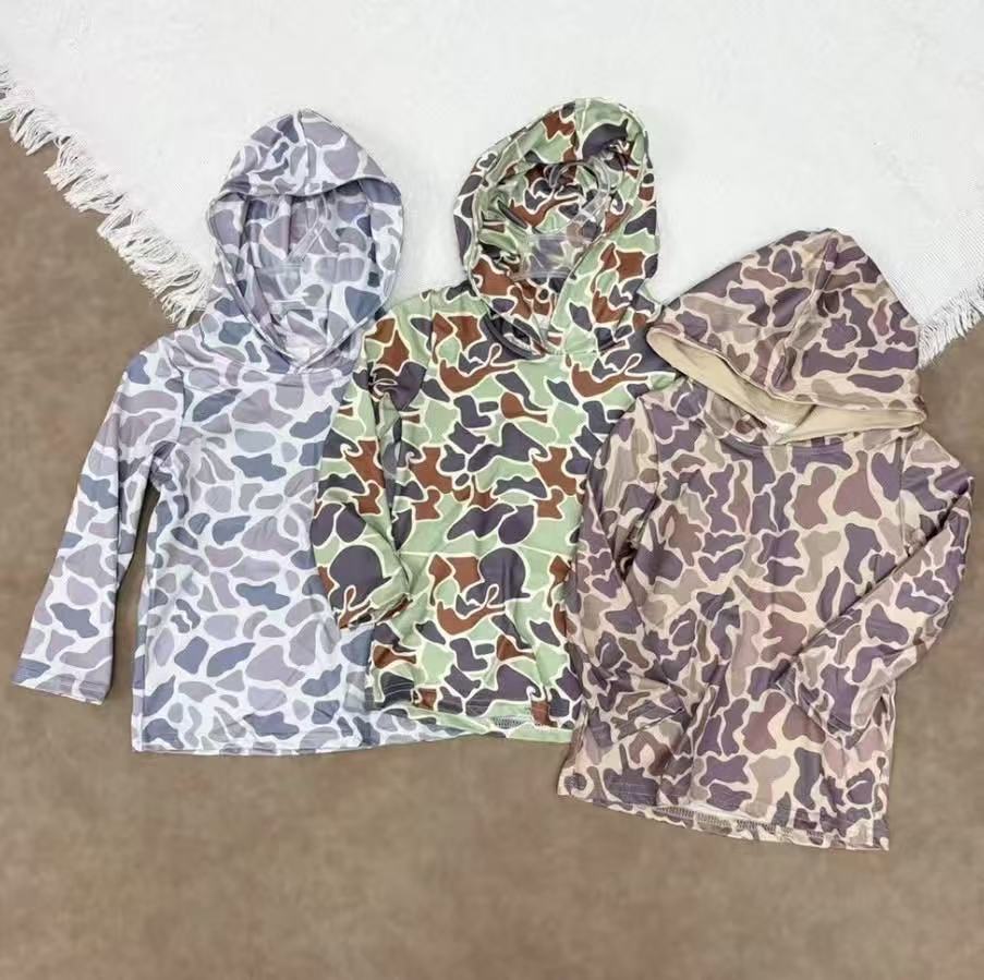 RTS NO MOQ Sibling baby boy clothes camouflage hooded long sleeved tops