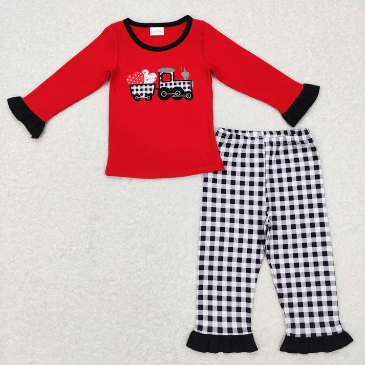 RTS NO MOQ Embroidered Valentine's Day Heart Truck Red Long Sleeve Suit & Romper