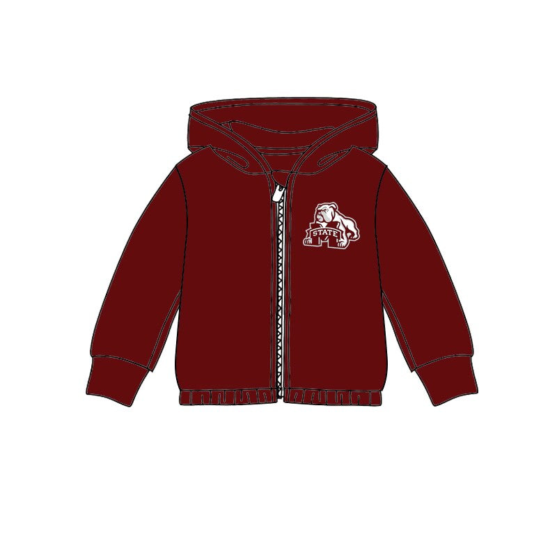 Custom moq 3 eta 6-7weeks team Girls dark red Hooded Zip-Up Pullover