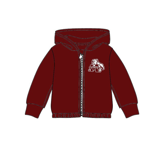 Custom moq 3 eta 6-7weeks team Girls dark red Hooded Zip-Up Pullover