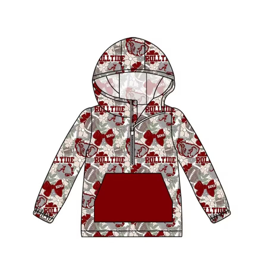 Custom moq 3 eta 6-7weeks team baby boys clothes ROLLTIDE A brick red hooded long sleeve top