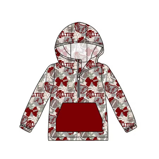 Custom moq 3 eta 6-7weeks team baby boys clothes ROLLTIDE A brick red hooded long sleeve top