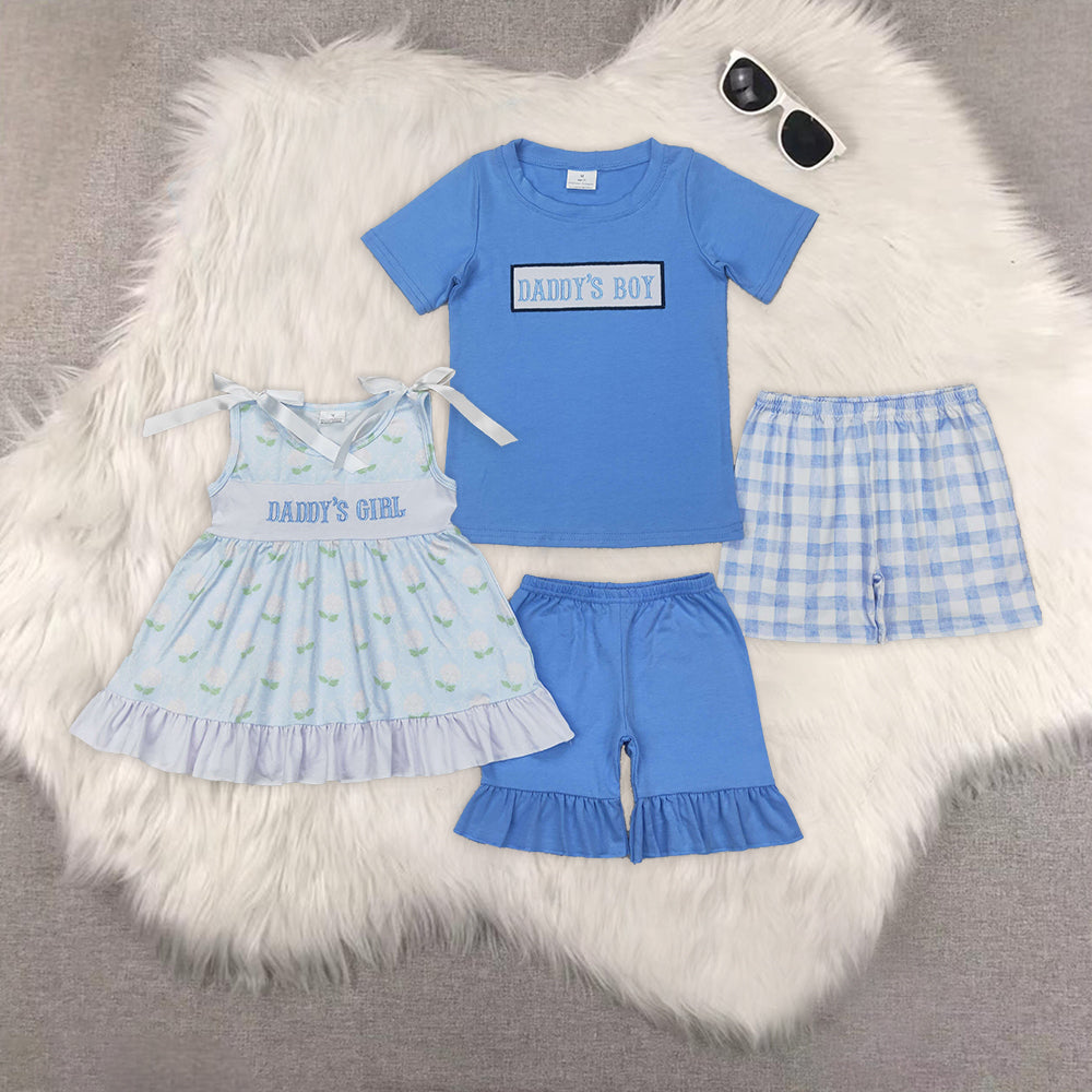 RTS NO MOQ embroidery daddy Boys and Girls Short Sleeve Shorts Set