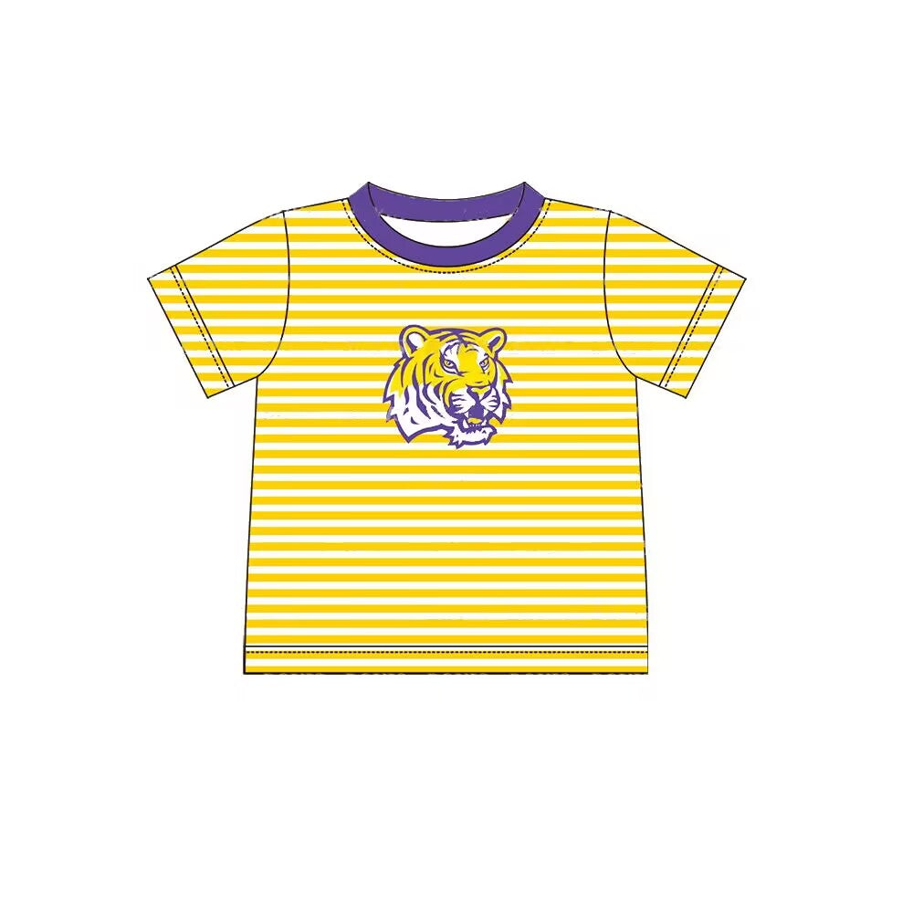 custom moq 3 team Panthers eta 6-8weeks baby boys clothes yellow striped short sleeves top
