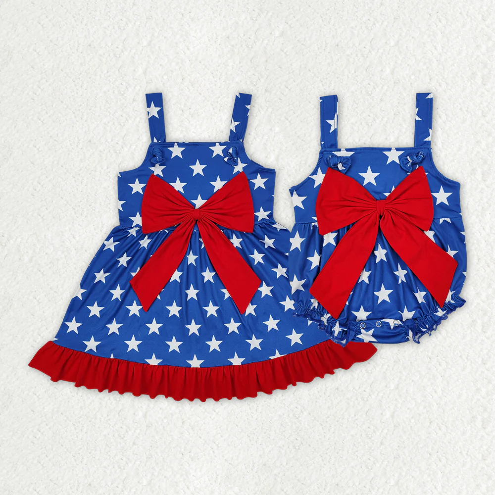 RTS NO MOQ baby girl clothes national day short-sleeved romper dress