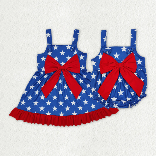 RTS NO MOQ baby girl clothes national day short-sleeved romper dress