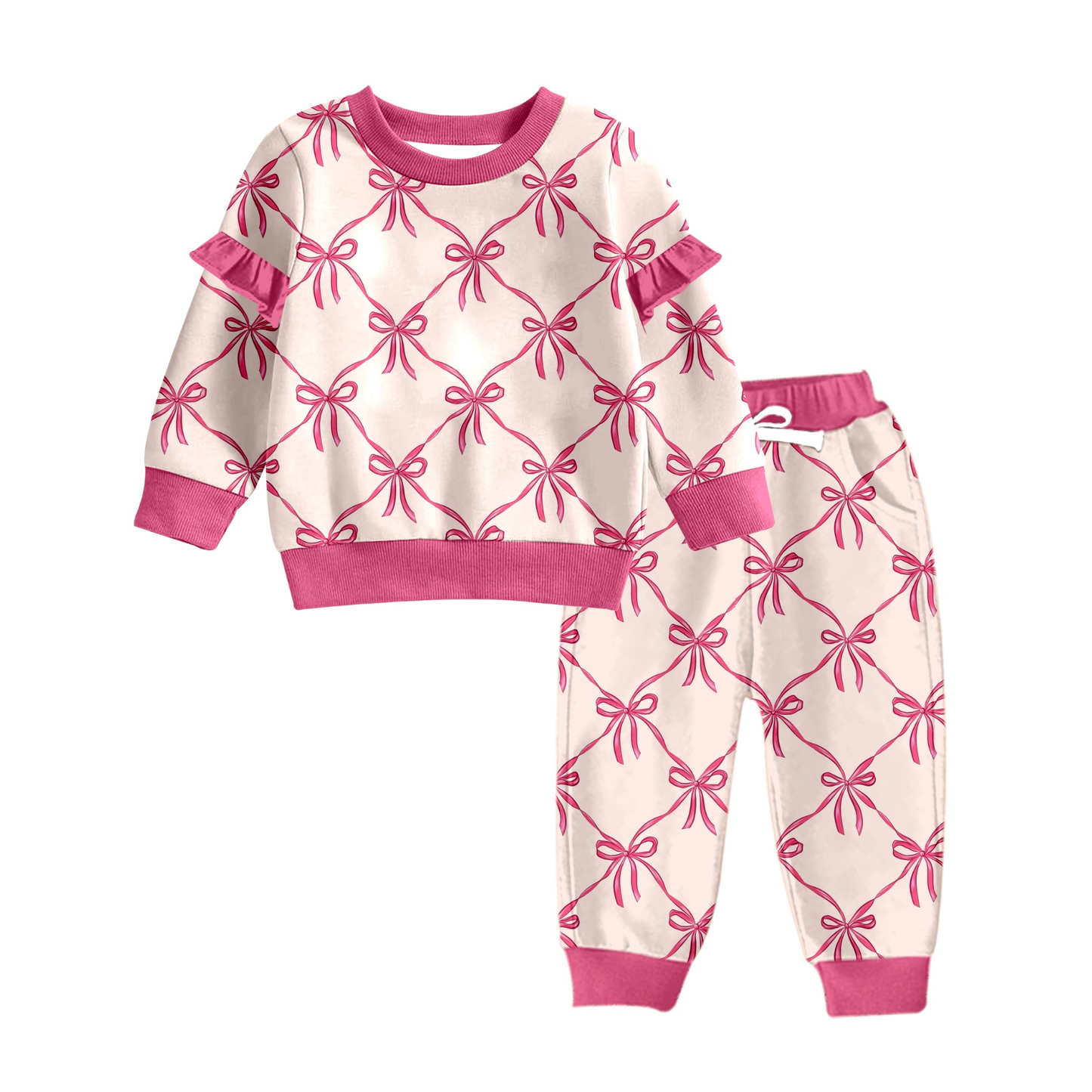Custom moq 5 each style eta 6-7weeks baby girl clothes bow long sleeve pants sets 8-25.7.29