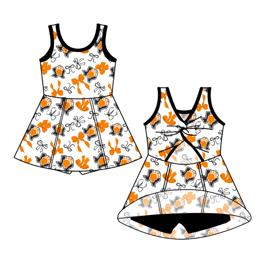 custom moq 5 mix size NB020624 Baby Girls Bow Print Team Yoga Active Sleeveless Shorts Knee Length Dresses Summer Outfits
