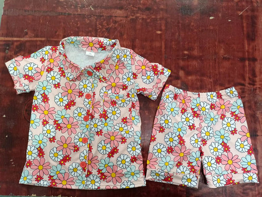 custom moq 5 eta 5weeks summe baby girls clothes floral short sleeve shorts pajama Set