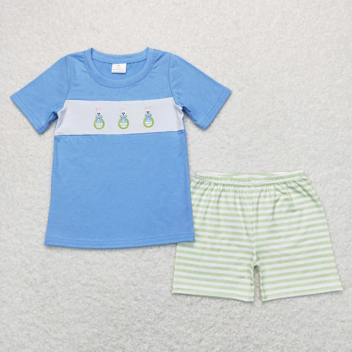 RTS Boys and girls easter embroidery Short Sleeve Shorts sets dress rompers