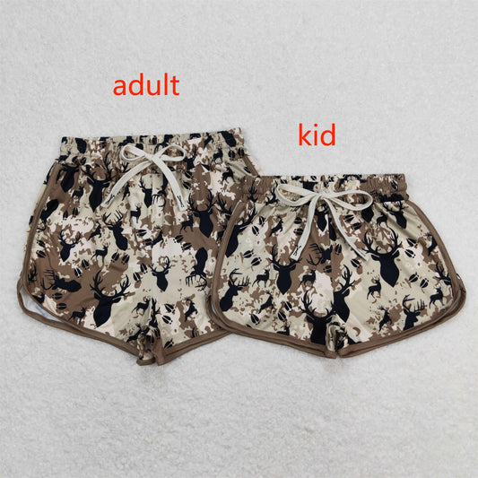 RTS NO MOQ Baby kid and adults Christmas elk tan sport yoga shorts