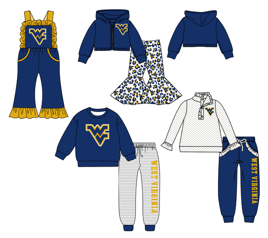 Custom moq 5 mix size milk silk summer teams baby girls clothes dark blue hooded long sleeve pants sets and boy sets 2 and jumpsuit-25.9.2