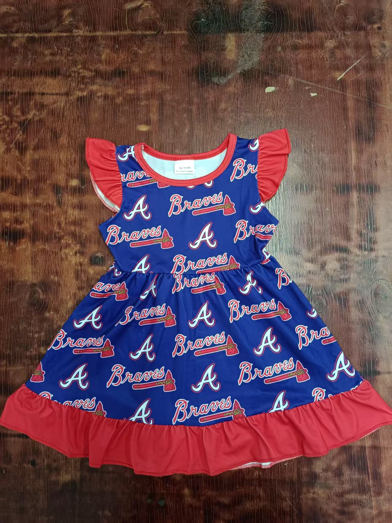 Custom moq 3 eta 6-7weeks baby girl clothes team dark blue flying sleeve dress