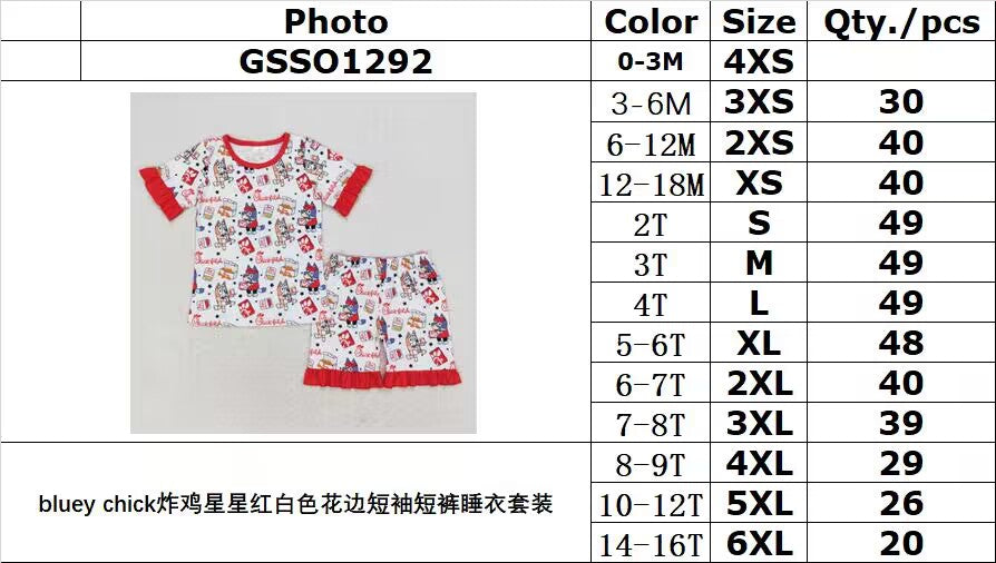 rts no moq GSSO1292 bluey chick fried chicken star red and white lace short-sleeved shorts