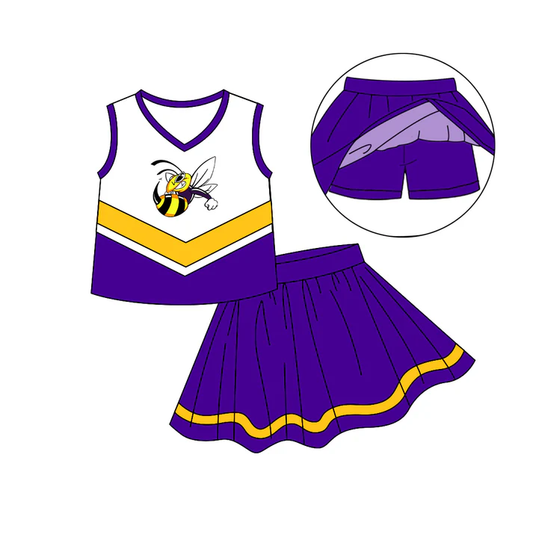 Custom moq 5 each style eta 6-7weeks baby girl clothes team purple sleeveless skirts sets-25.8.6