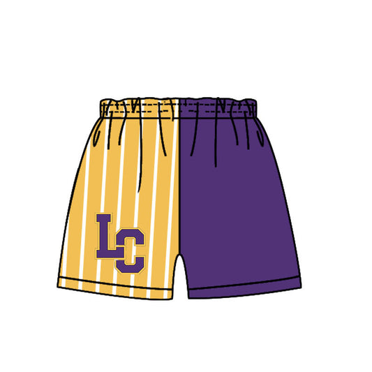custom moq 5 mix size RLJS0102 Adult And Kids Letter Print Two Tone Split Color Shorts Gold White Stripe And Purple Casual Shorts