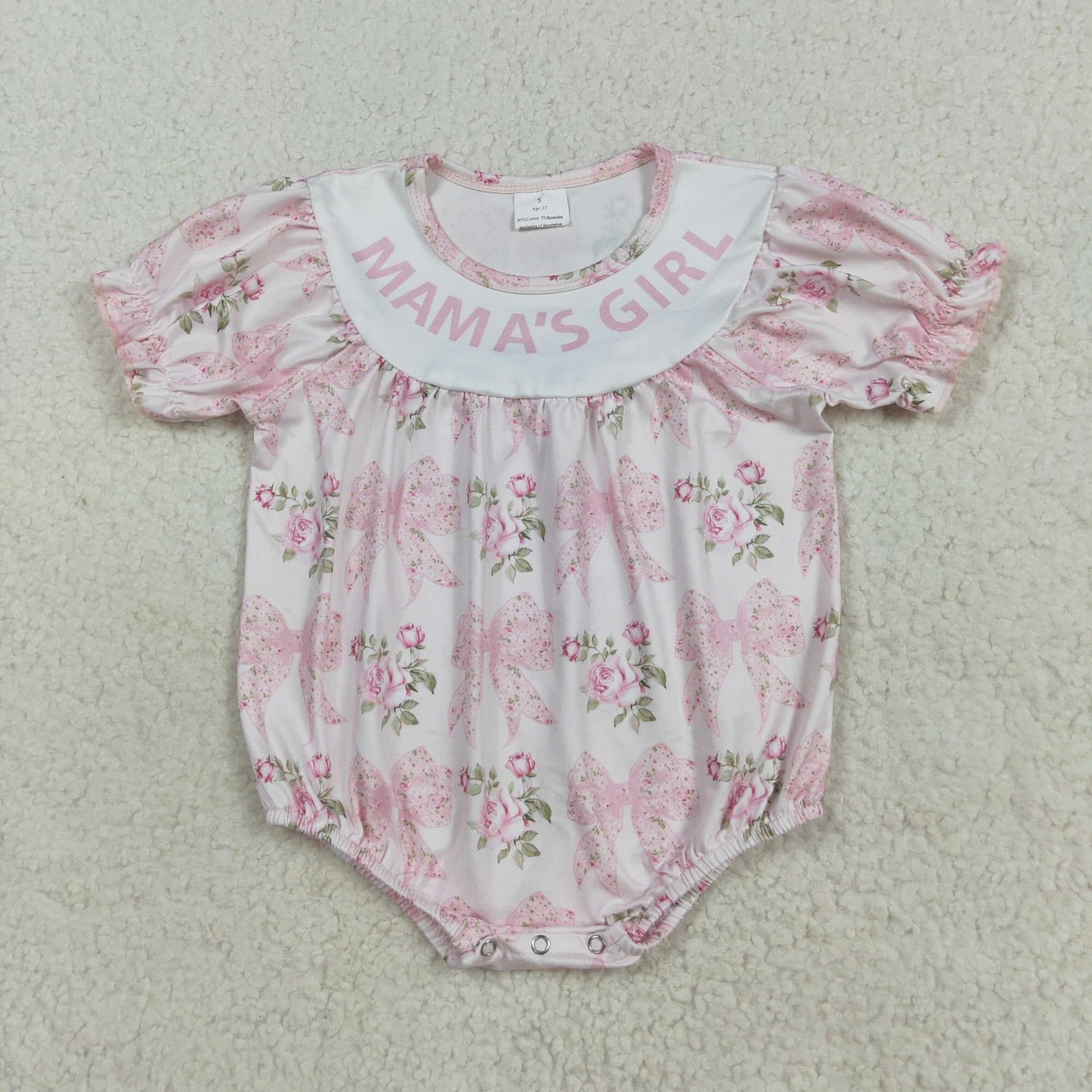 RTS NO MOQ（In Stock) SR3087 Mama's Girl short-sleeved bodysuit with floral and leaf bow pattern