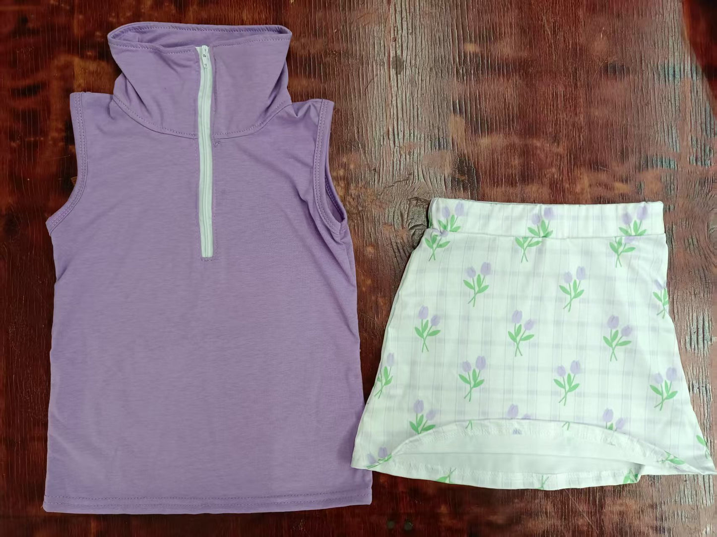 Custom moq 3 eta 6-7weeks baby girls clothes floral purple sleeveless shorts sets