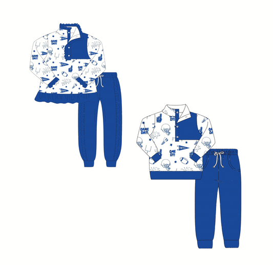Custom moq 3 mix size eta 6-8weeks Blue long-sleeved trousers suit pullover suit