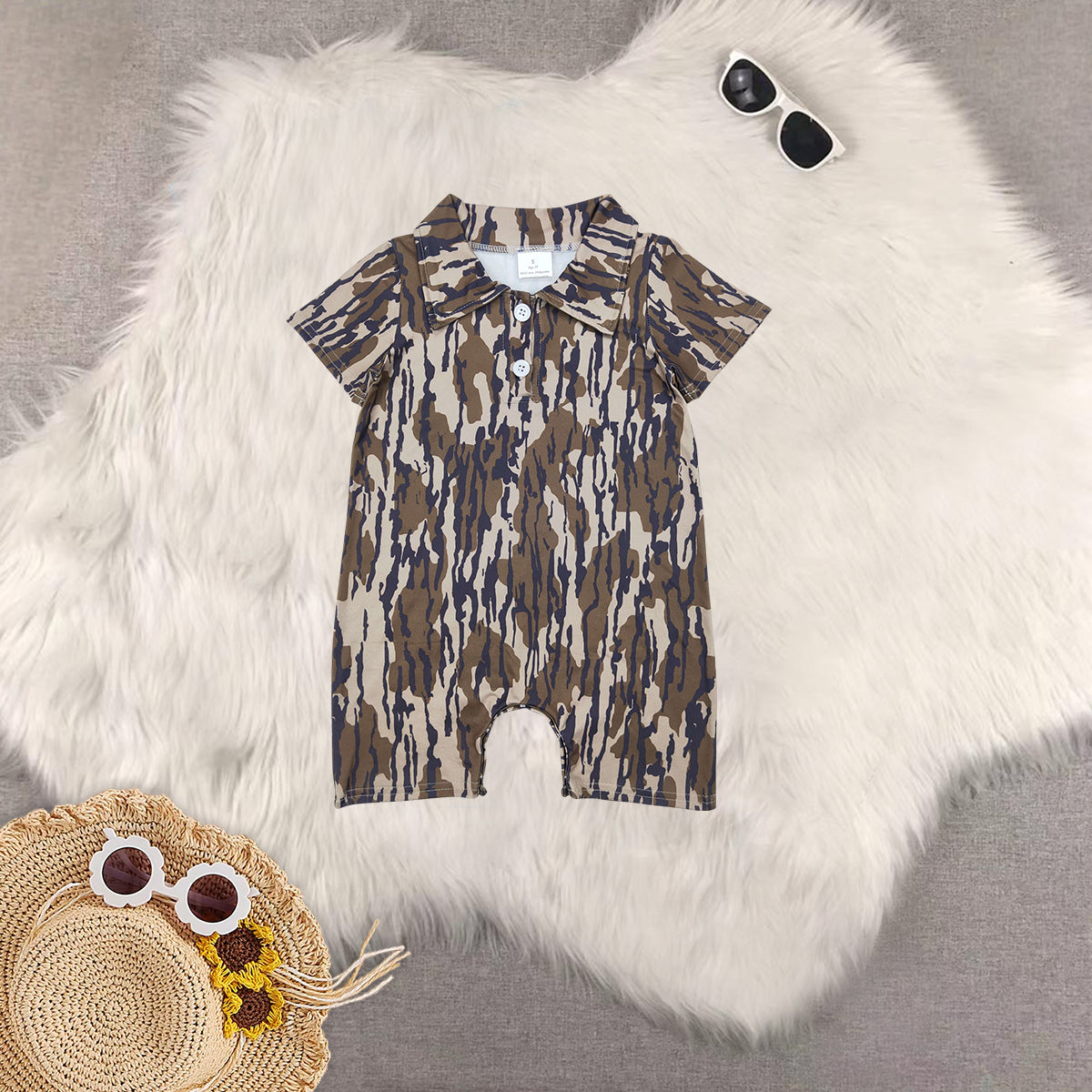 RTS NO MOQ Sibling Baby boy clothes camouflage Shorts Sleeve Romper Mixed Sizes