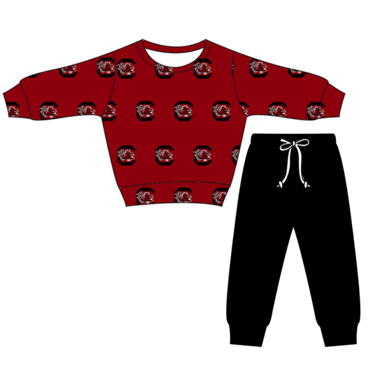 Custom moq 5 mix size milk silk summer teams baby boy clothes dark red and black long sleeve pants sets-25.11.22