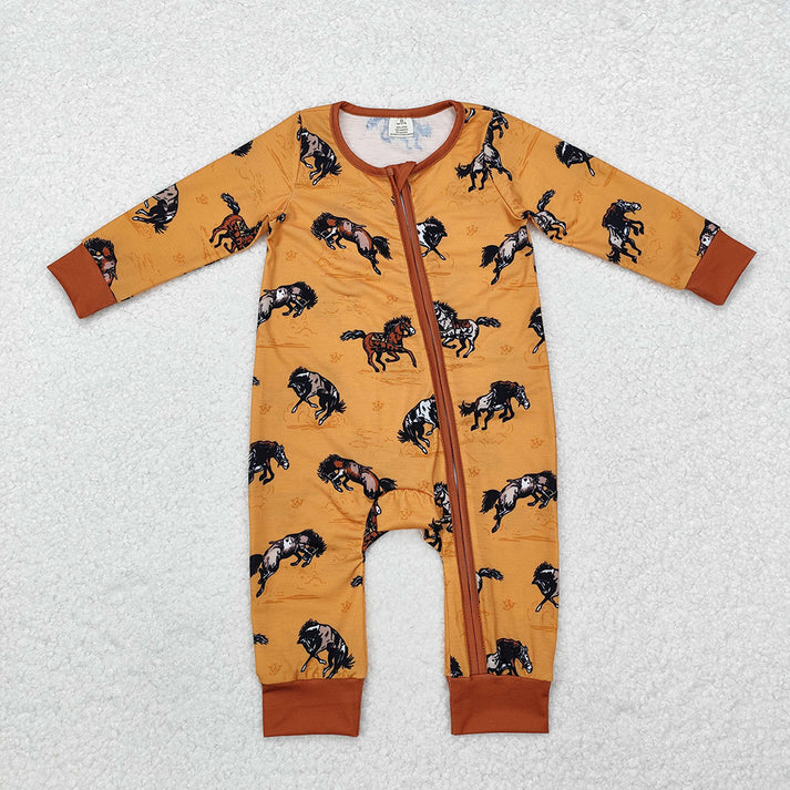RTS NO MOQ  Baby Infant Boys Girls Western Bamboo Zip Rompers