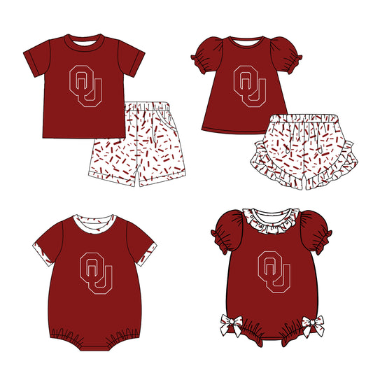 Custom moq 5 mix size milk silk summer teams baby girl boys clothes dark red short sleeve shorts sets and rompers series