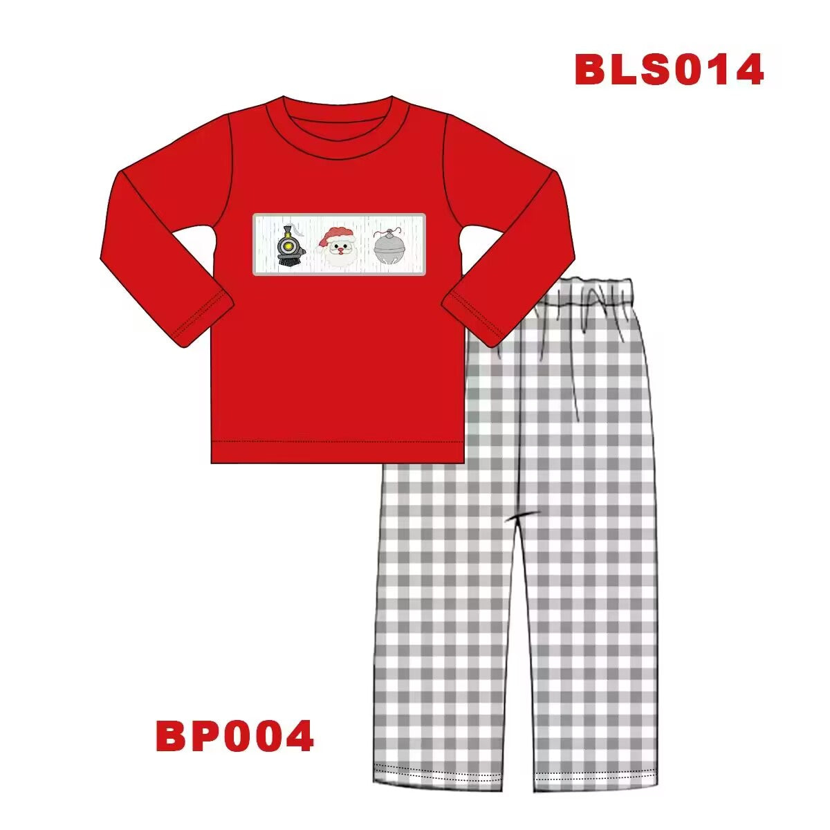 Custom moq 3 eta 6-8weeks Train-Santa Claus Red Top-Gray Plaid Long Suit