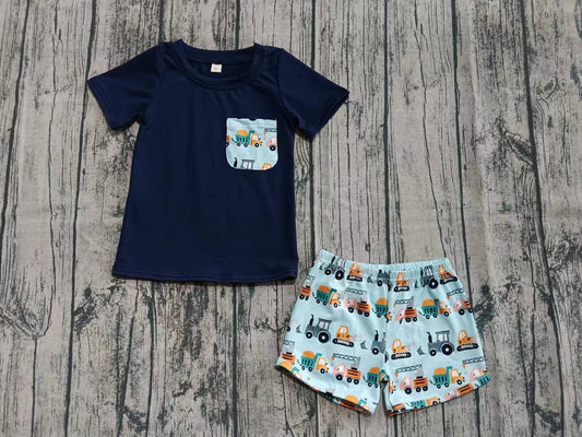 Custom moq 3 eta 6-7weeks baby boy clothes navy blue short Sleeve shorts sets-25.5.29